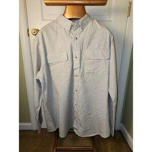 Duluth Trading Shirt Mens Large Beige Stripped Button Down Long Sleeve Workwear